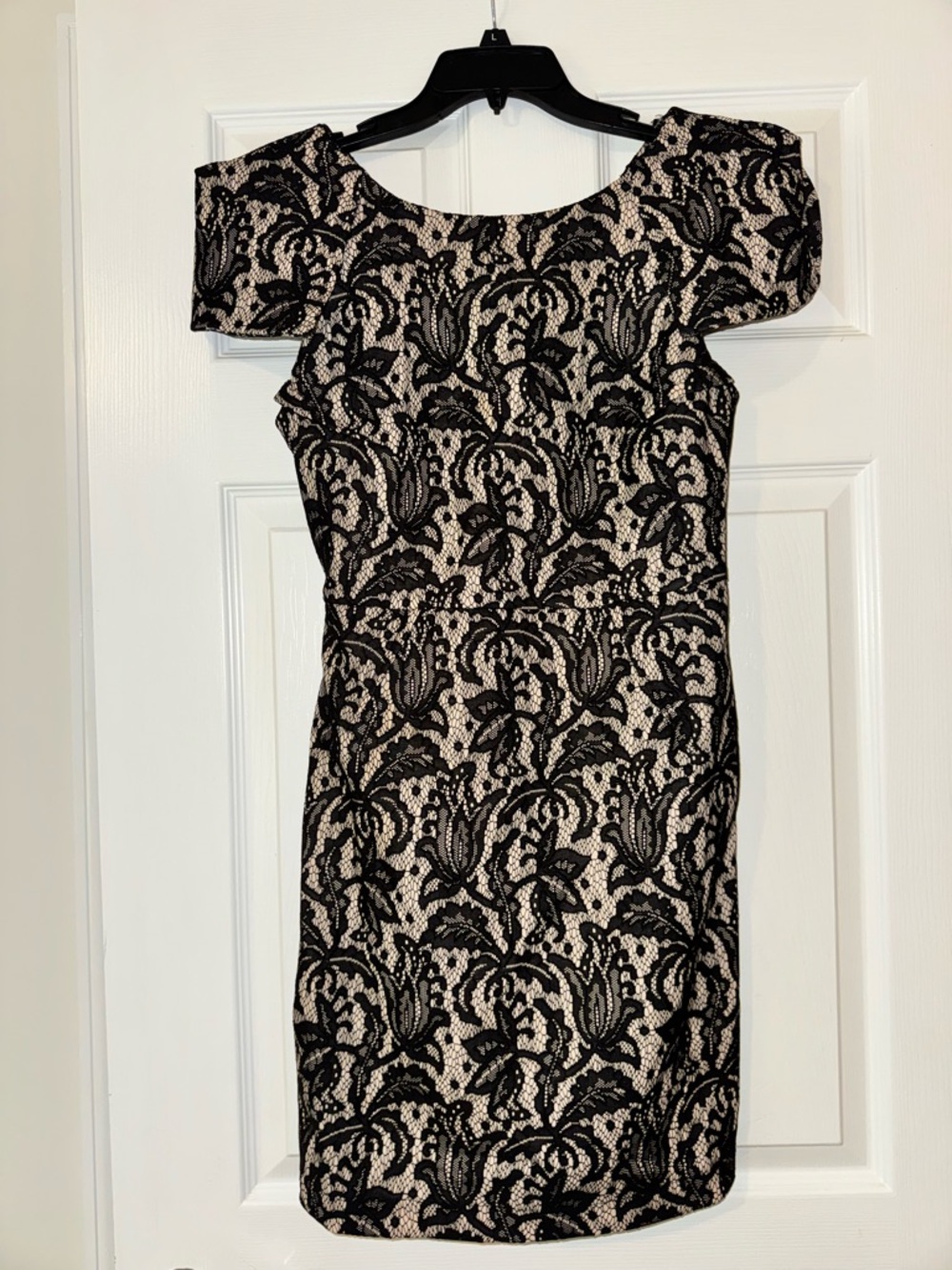 Topshop Black Lace One-Shoulder Sheath Dress on Cream Base